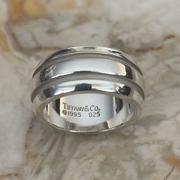 Tiffany & Co. Vintage Atlas 925 Sterling Silver Double Groove Heavy Band Ring - Picture 1 of 9